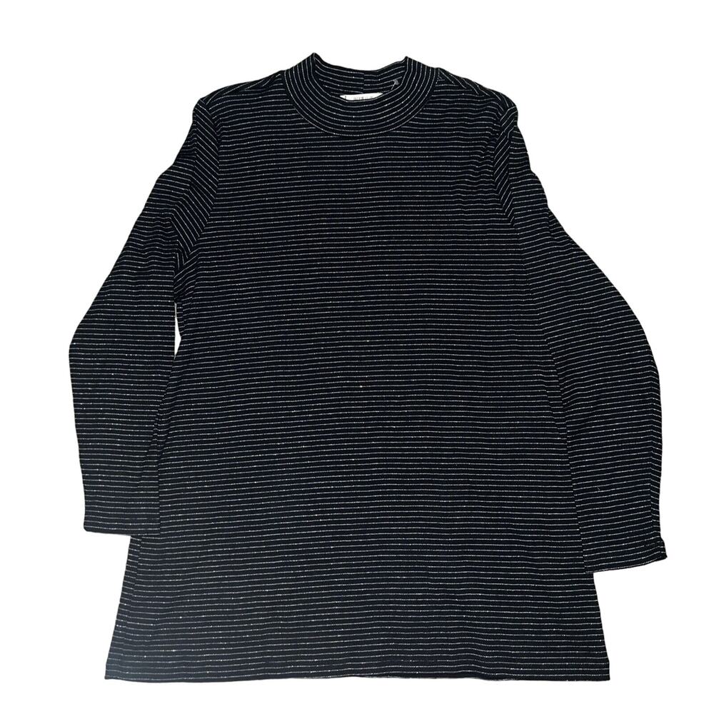 CJ Banks 1X Black Silver Stripe Long Stretch Mock Turtleneck - Picture 1 of 5